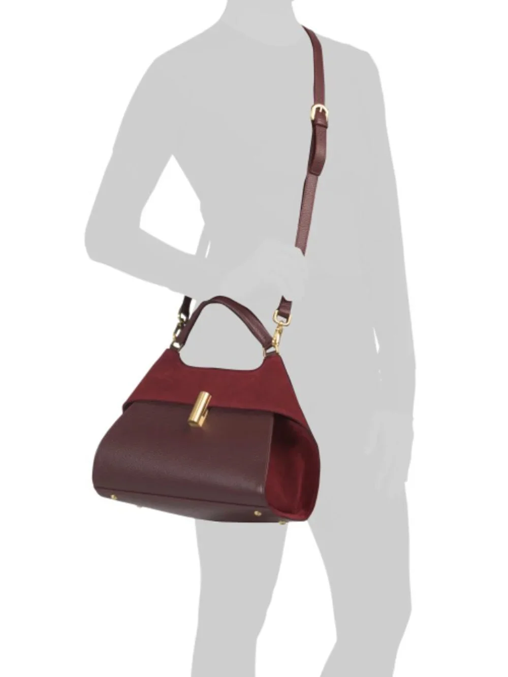 ARCADIA Made In Italy Leather Single Handle Trap Satchel With Suede Panel